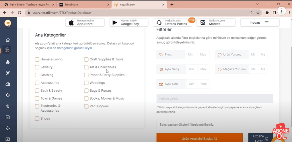 ne satılır ürün kategorisi