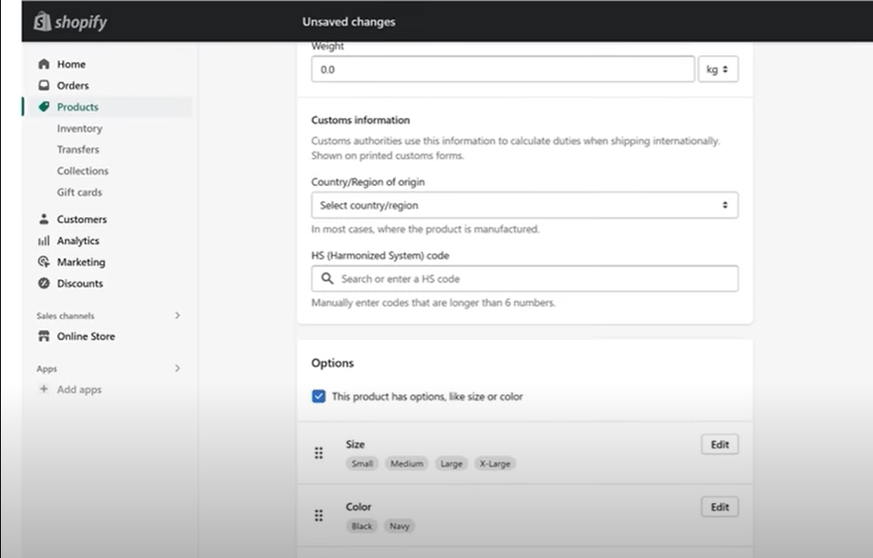 shopify ürün kaydetme